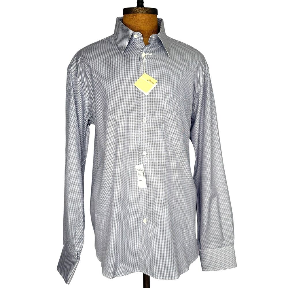 Brioni Mens Long Sleeve Blue Houndstooth SHIRT NWT Size XL $300 MSRP